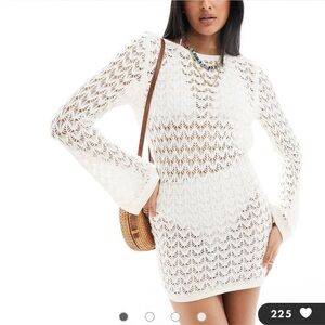 ASOS White Crochet Knit Long Sleeve Mini Dress